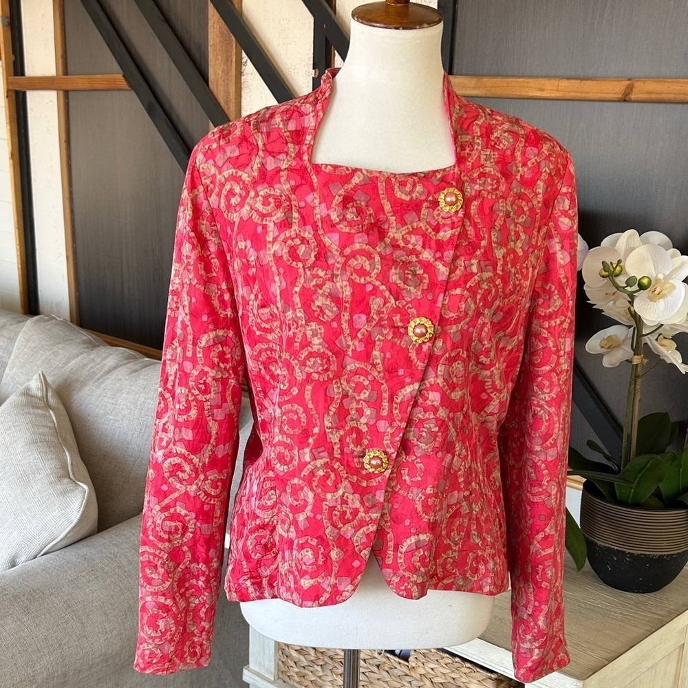 Vintage Japanese Silk Brocade Jacket Women Size 12 Pink Gold Elegant Statement - Picture 2 of 10